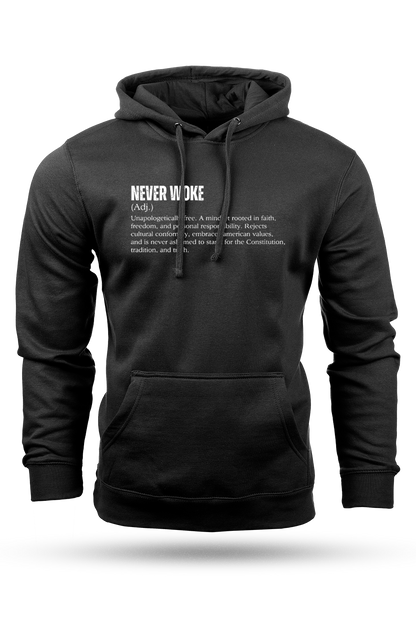 Black hoodie with 'Definition' text on a white background