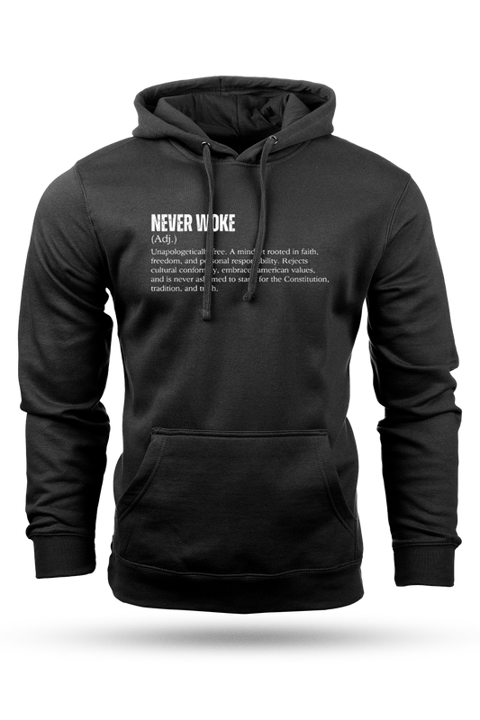 Black hoodie with 'Definition' text on a white background
