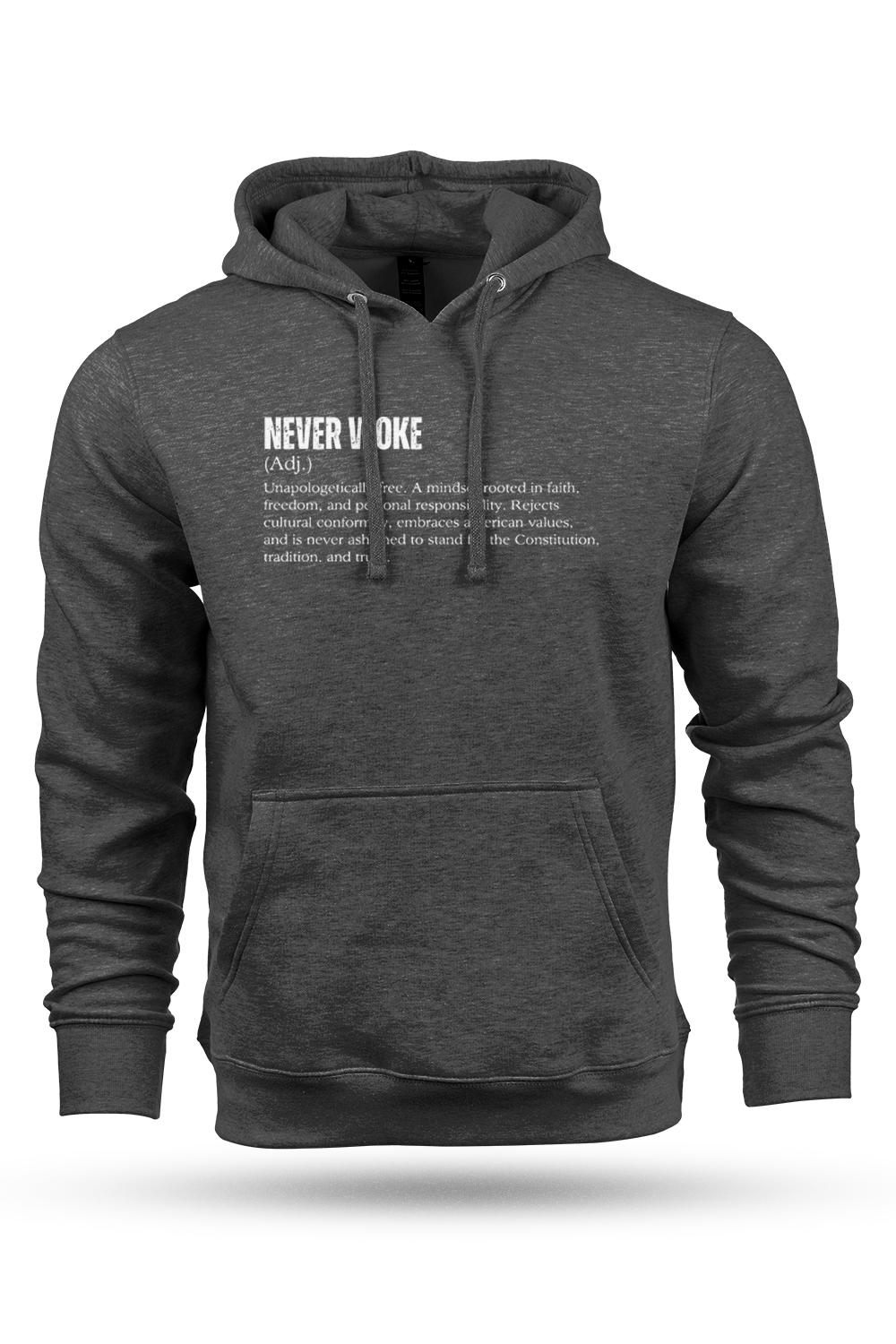 Gray hoodie with 'Definition' text on a white background